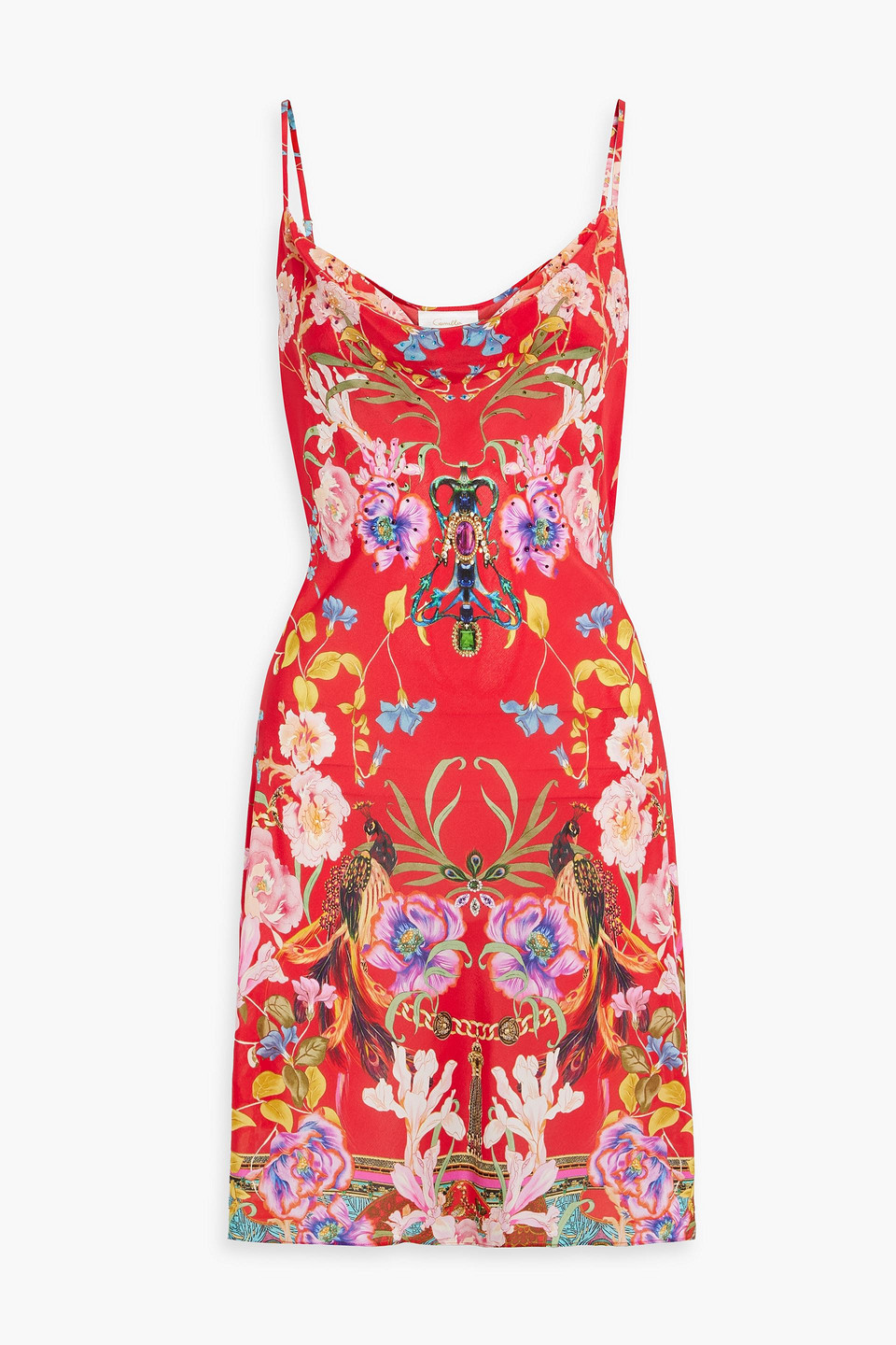 Camilla Crystal-embellished Printed Silk-crepe Mini Dress In Red