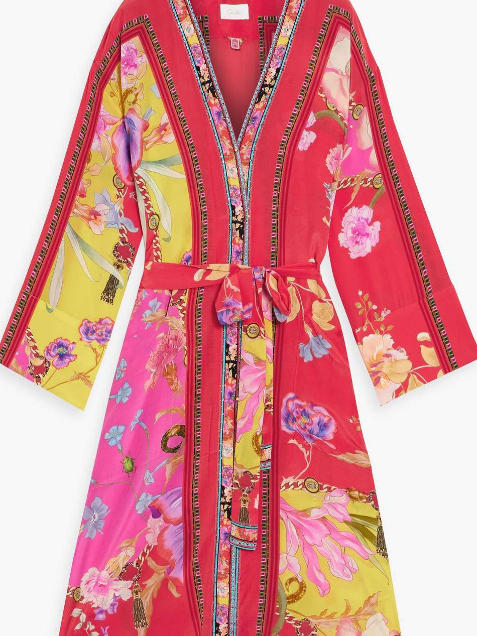 crystal-embellished printed silk-crepe coverup