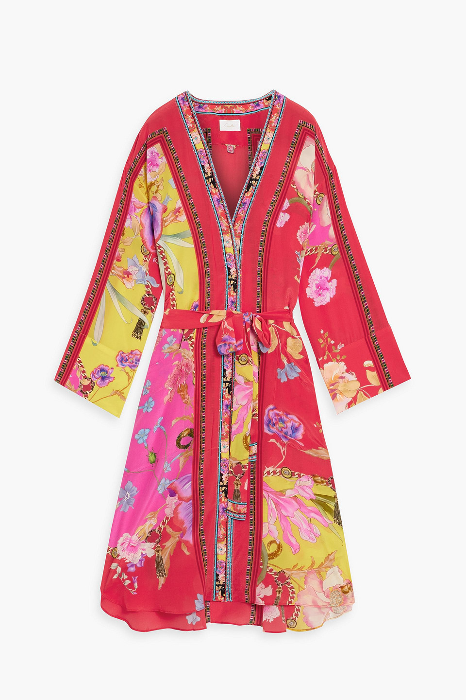 Camilla Crystal-embellished Printed Silk-crepe Coverup In Papaya