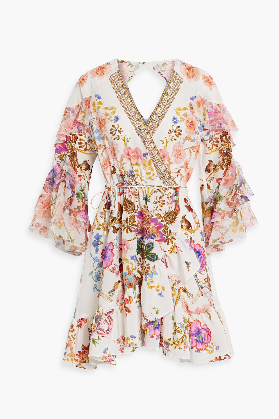 Camilla Cutout Crystal-embellished Silk Crepe De Chine Mini Wrap Dress In Pastel Pink