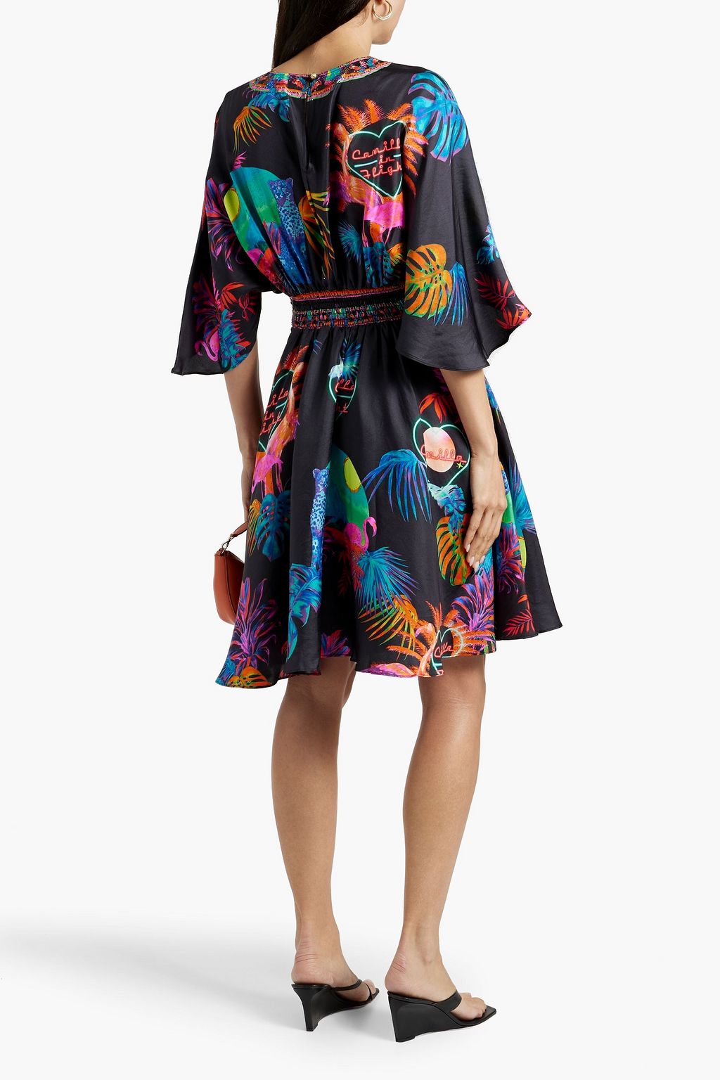 CAMILLA Crystal-embellished printed silk-satin mini dress