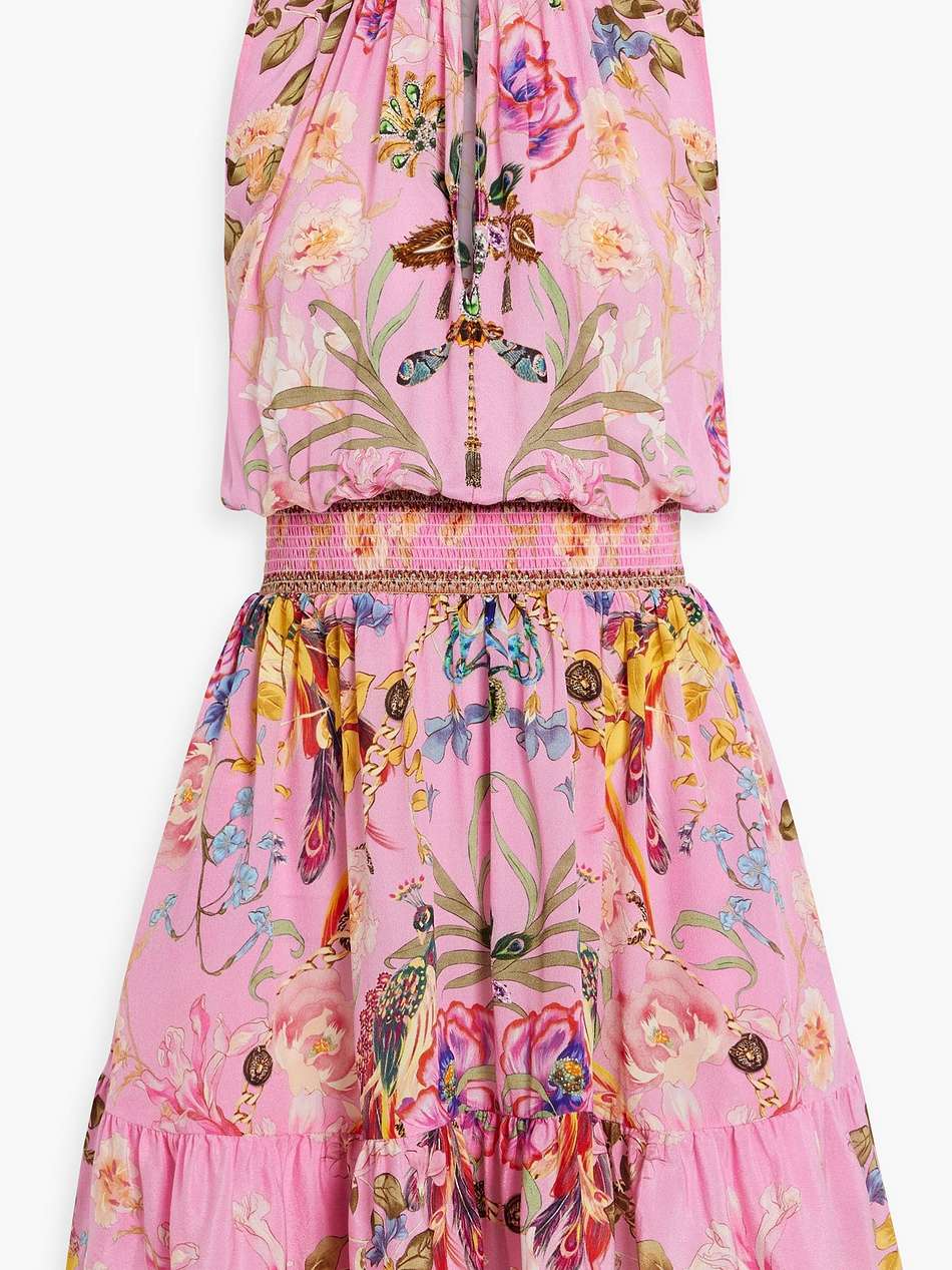 crystal-embellished shirred silk  mini dress