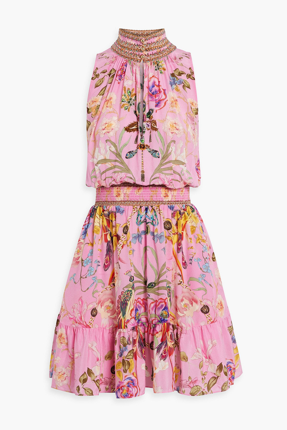 Camilla Crystal-embellished Shirred Silk Mini Dress In Baby Pink