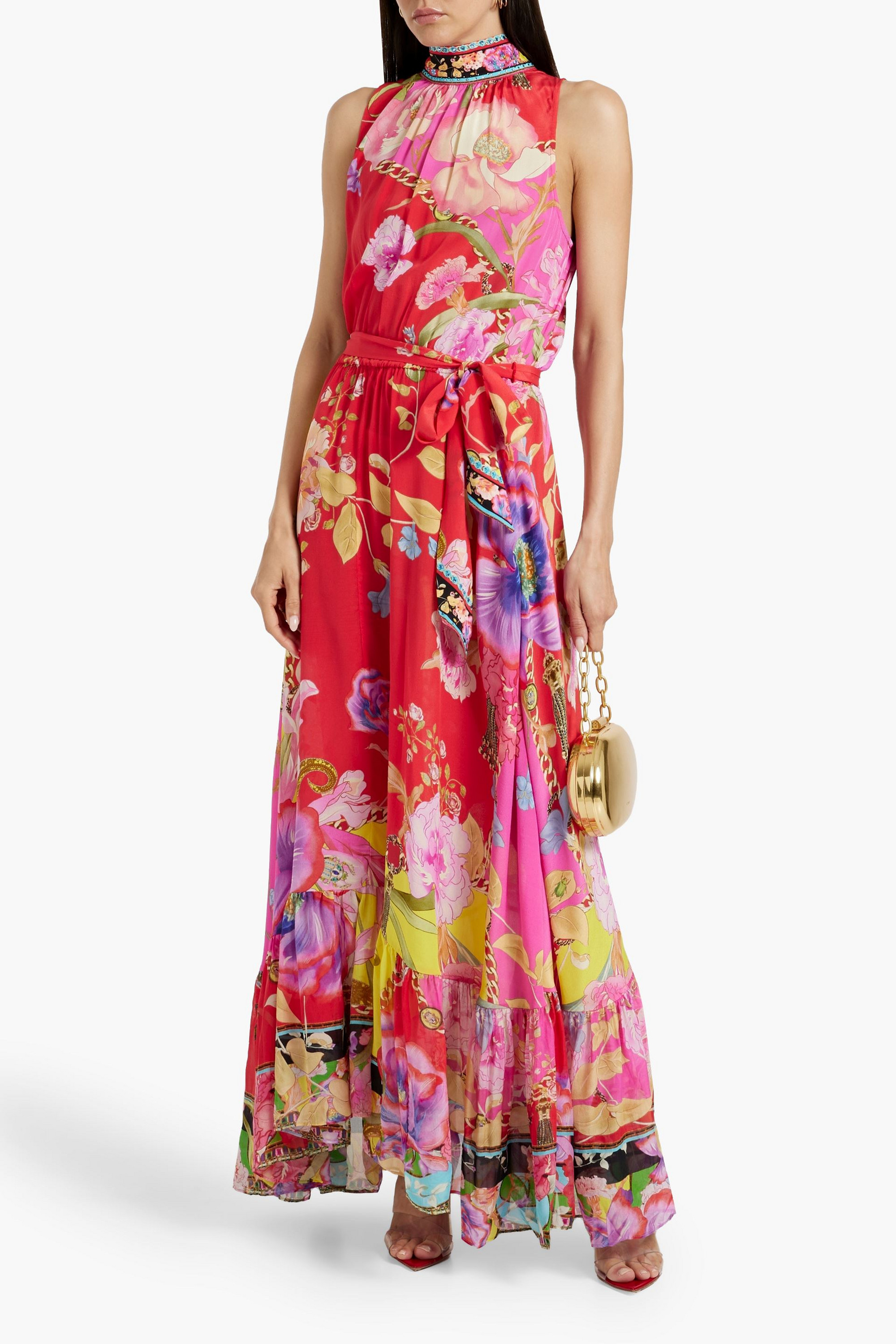 Camilla Crystal-embellished belted silk-crepe maxi dress