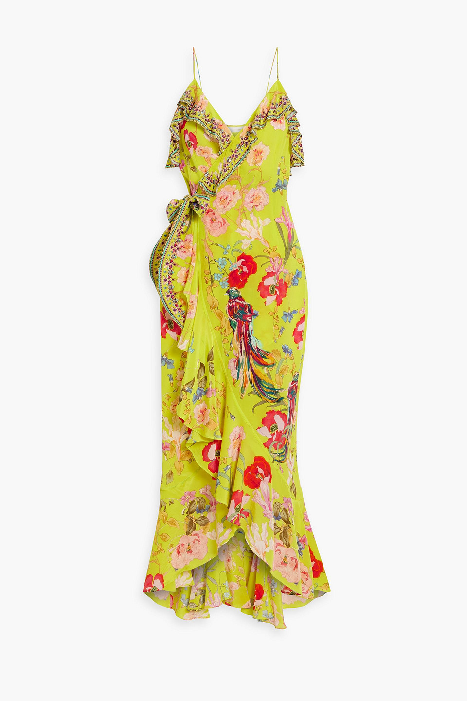 Camilla Crystal-embellished Ruffled Printed Silk Crepe De Chine Maxi Wrap Dress In Yellow