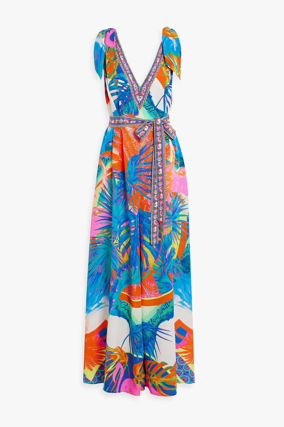 Camilla Crystal-embellished Printed Silk Crepe De Chine Wide-leg Jumpsuit In Blue
