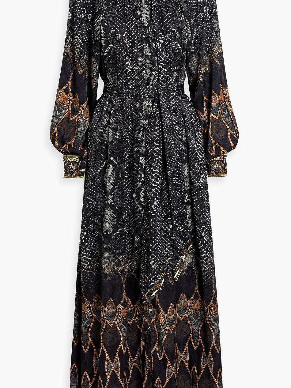 crystal-embellished printed satin-jacquard maxi dress