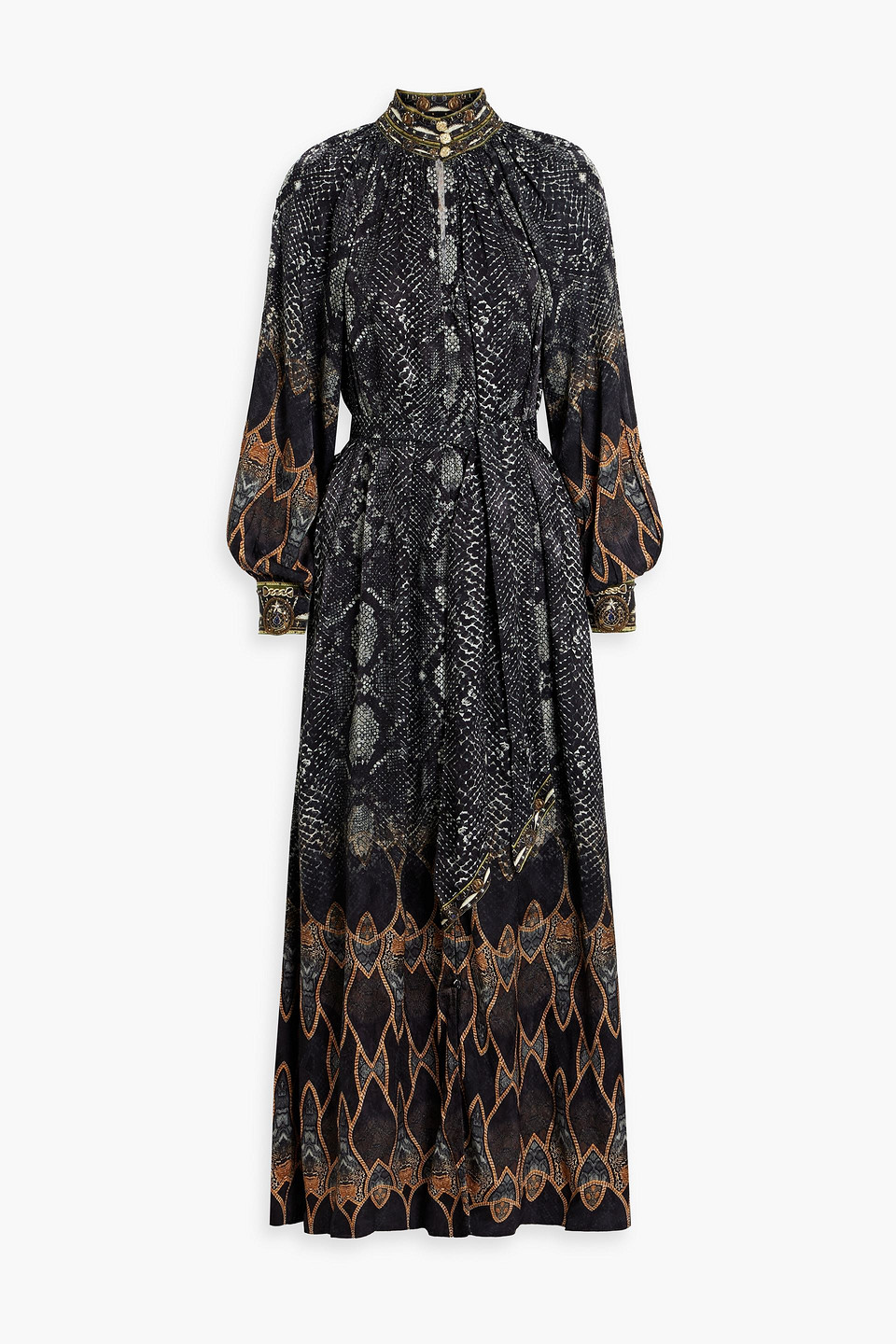 Camilla Crystal-embellished Printed Satin-jacquard Maxi Dress In Black