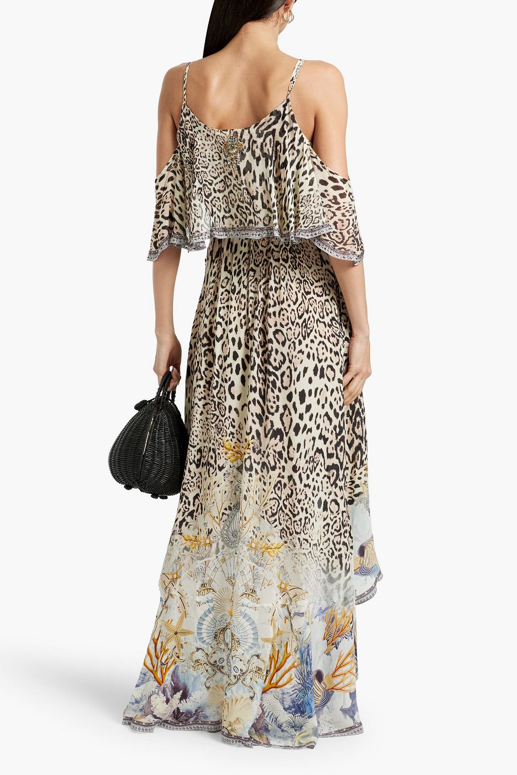 CAMILLA Cold-shoulder crystal-embellished silk crepe de chine wrap dress