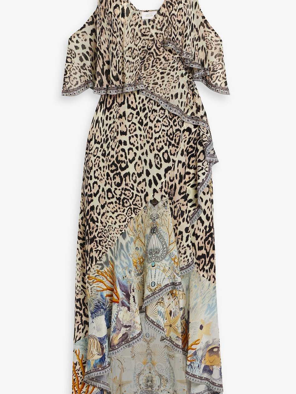 cold-shoulder crystal-embellished silk crepe de chine wrap dress