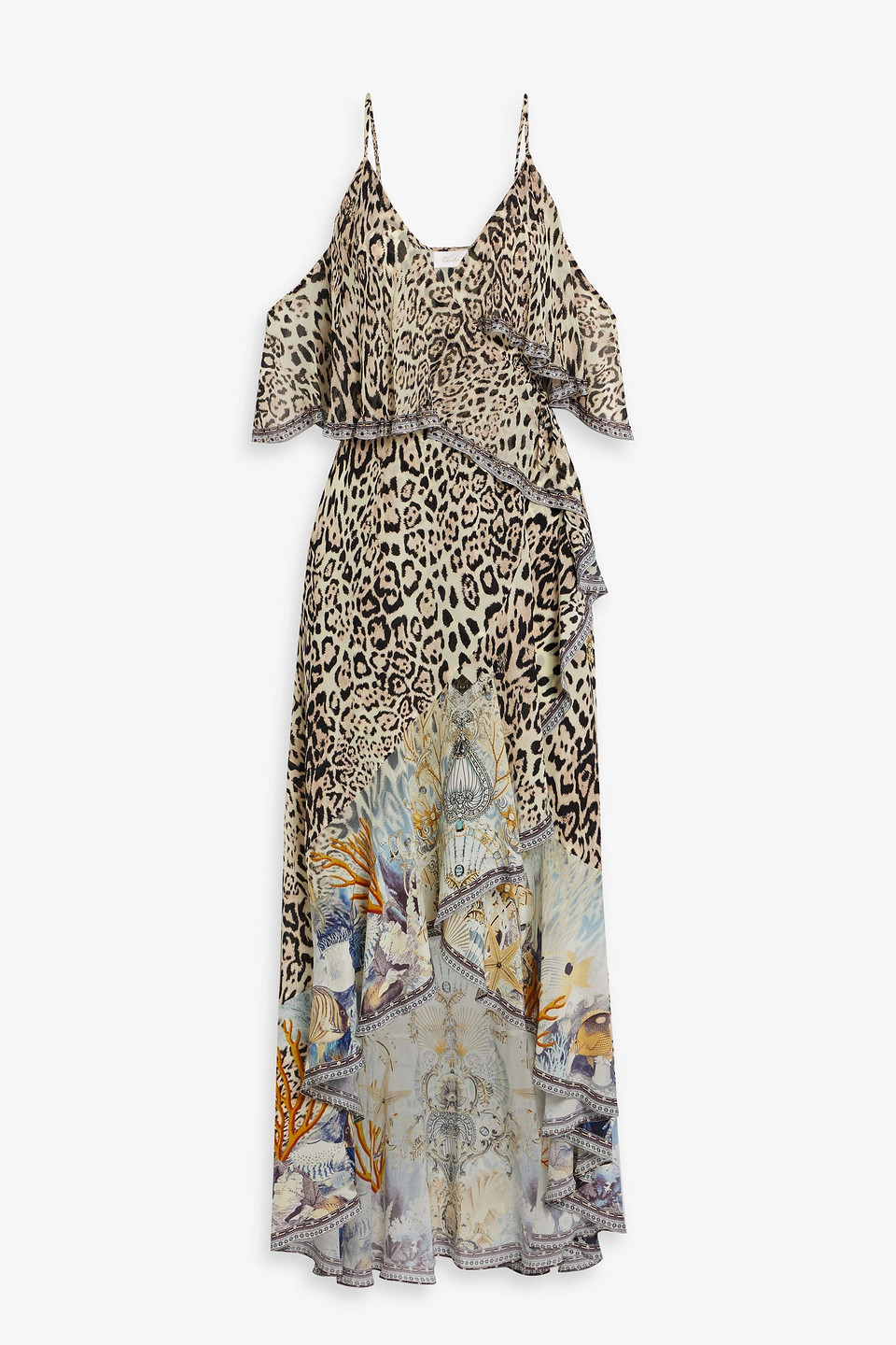 Camilla Cold-shoulder Crystal-embellished Silk Crepe De Chine Wrap Dress In Animal Print
