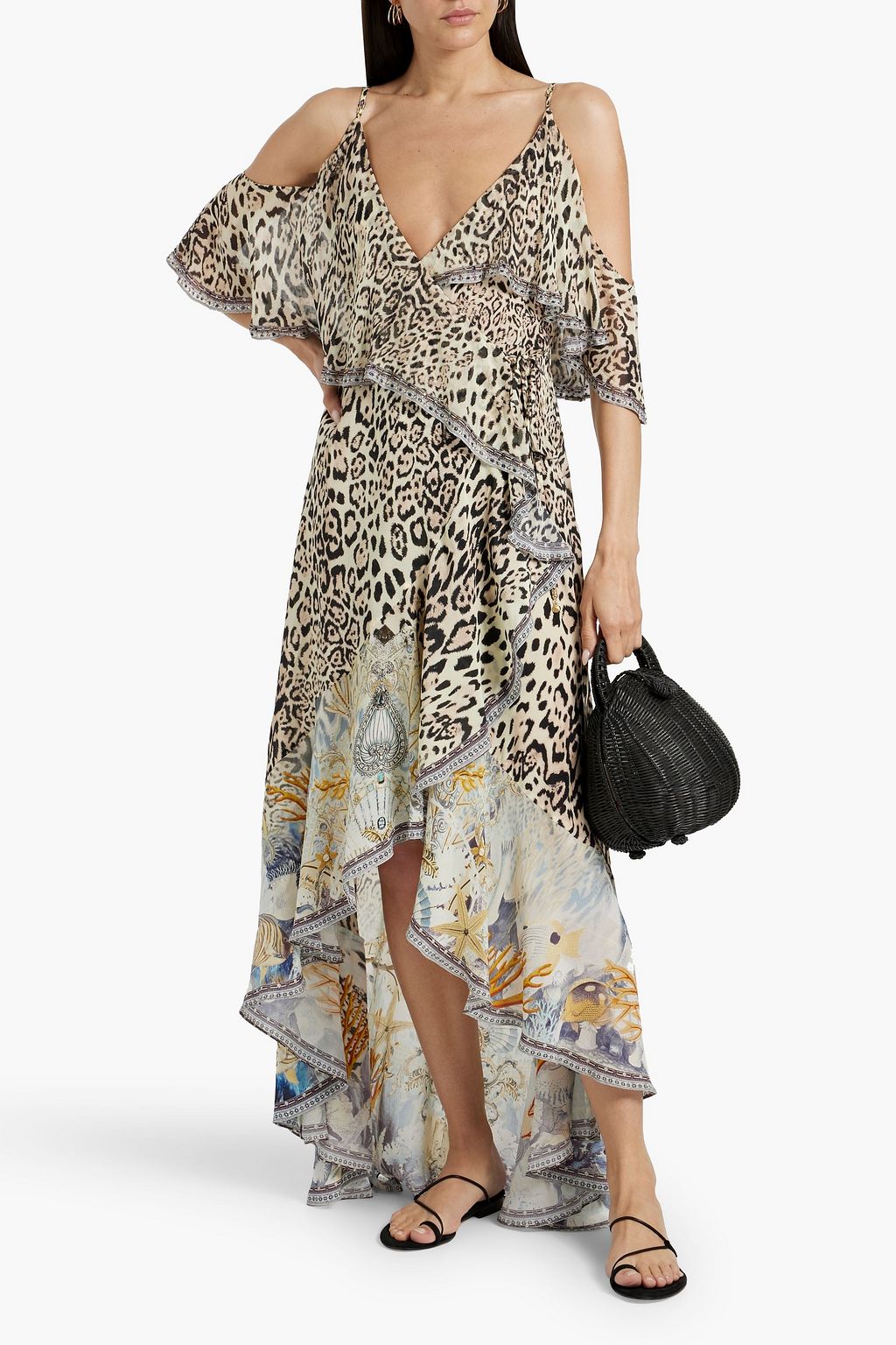 CAMILLA Cold-shoulder crystal-embellished silk crepe de chine wrap dress