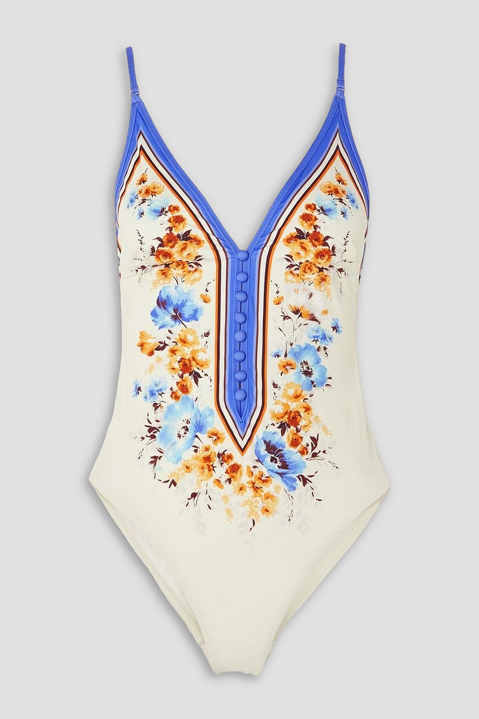 Zimmermann Halcyon Button Plunge One Piece In Orange,blue