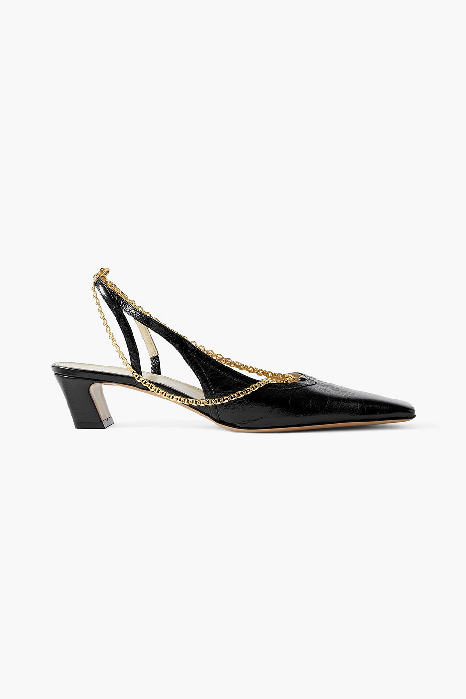 Khaite Marfa Chain-embellished Crinkled-leather Slingback Pumps In Black