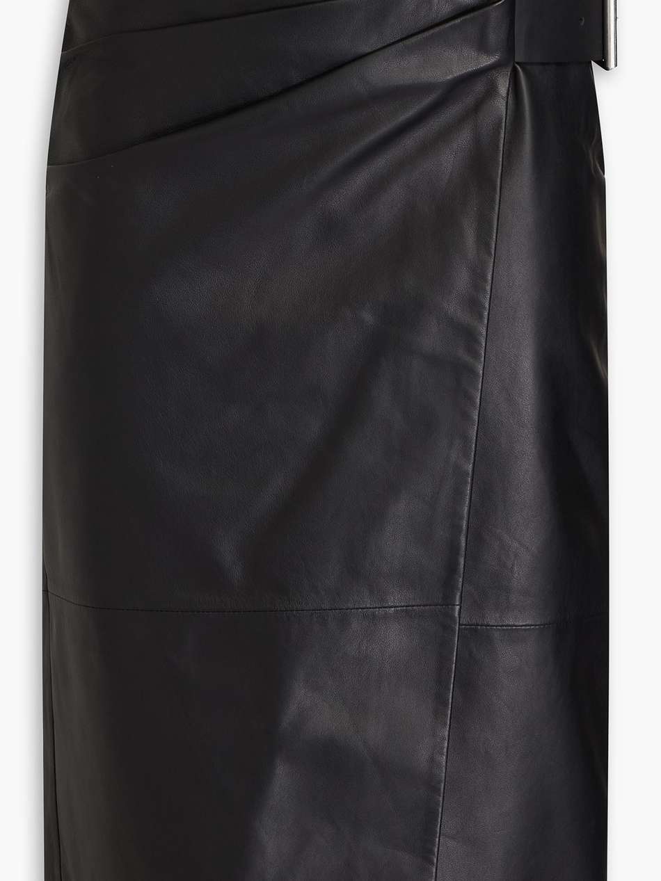 pleated leather wrap skirt