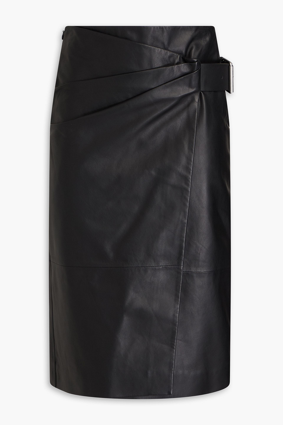 Shop Acne Studios Pleated Leather Wrap Skirt In Black