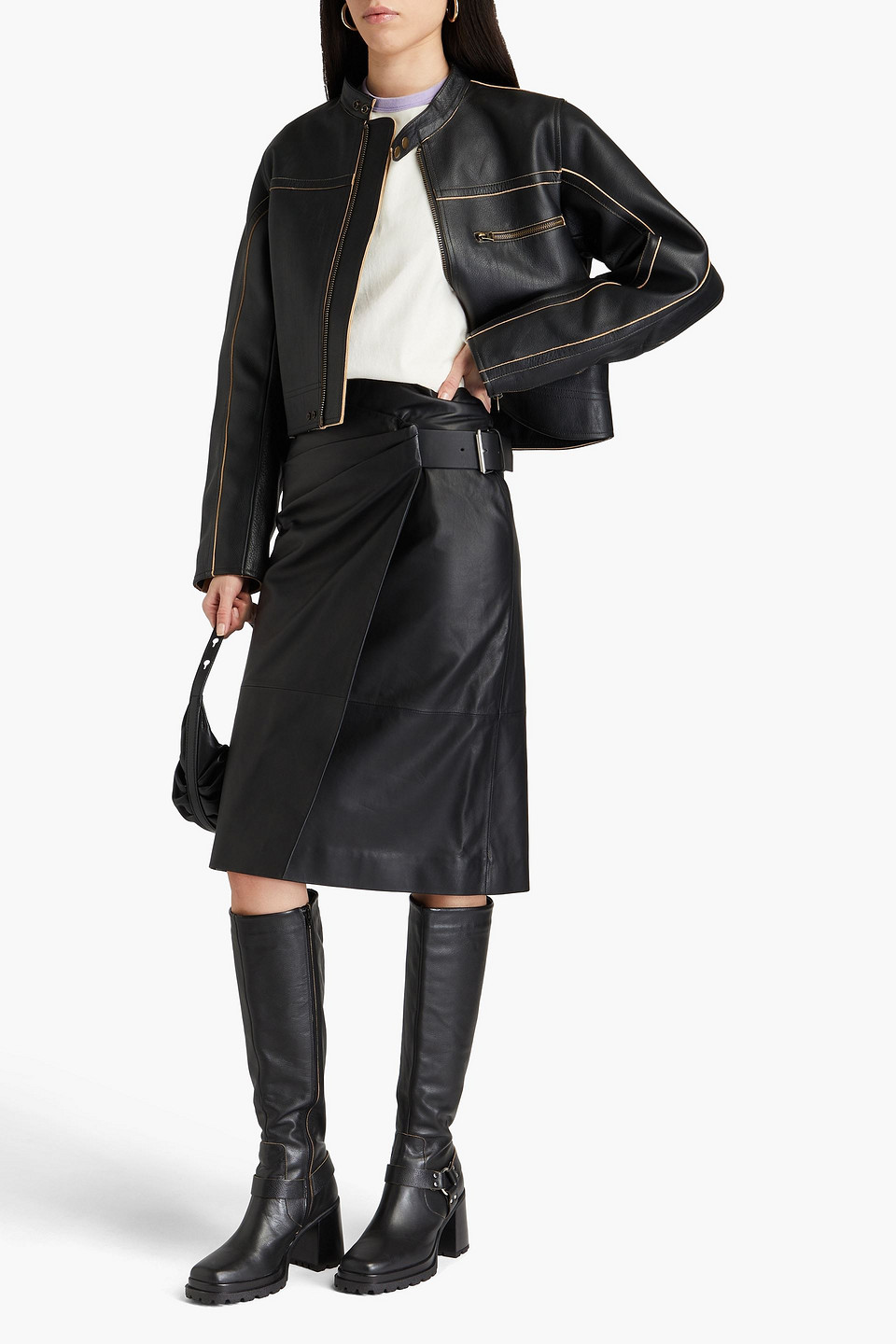Shop Acne Studios Pleated Leather Wrap Skirt In Black