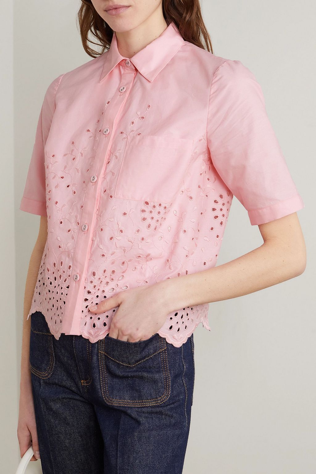 LORETTA CAPONI Paloma broderie anglaise cotton-blend shirt