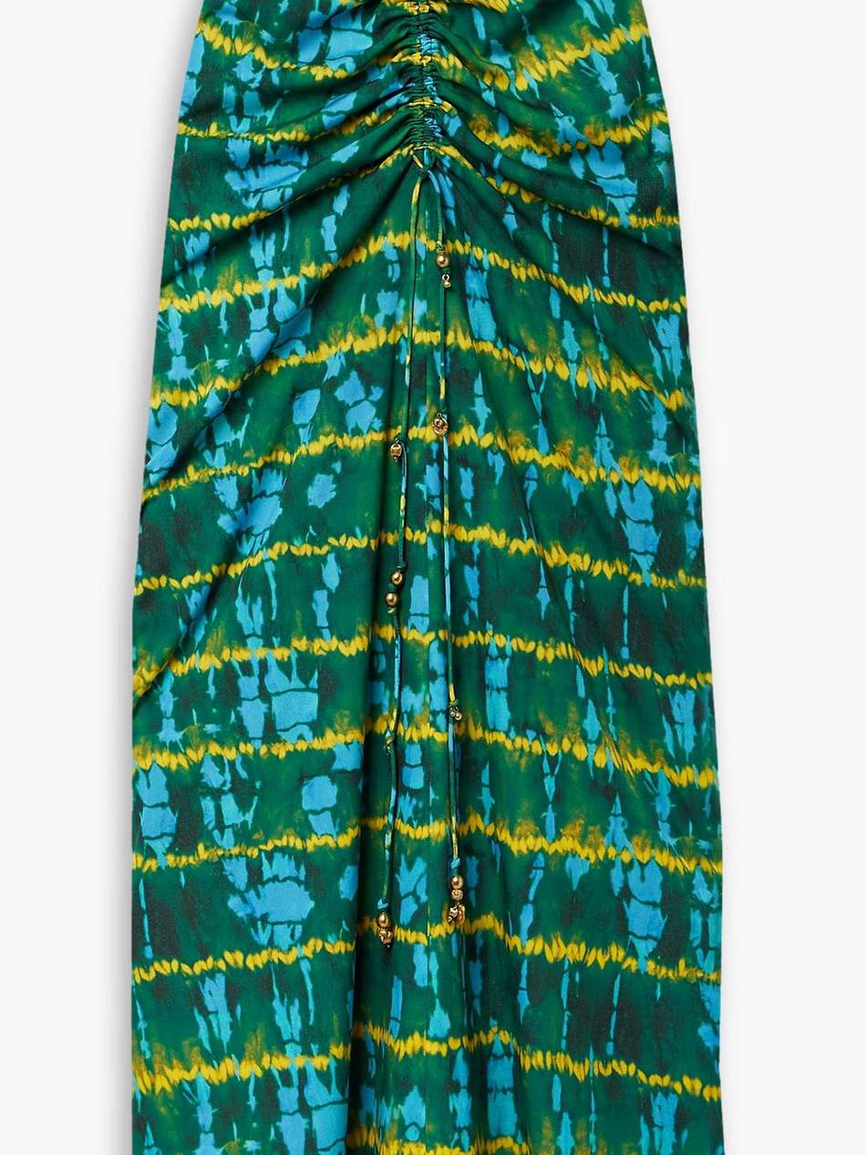 safia embellished ruched tie-dyed crepe de chine maxi skirt