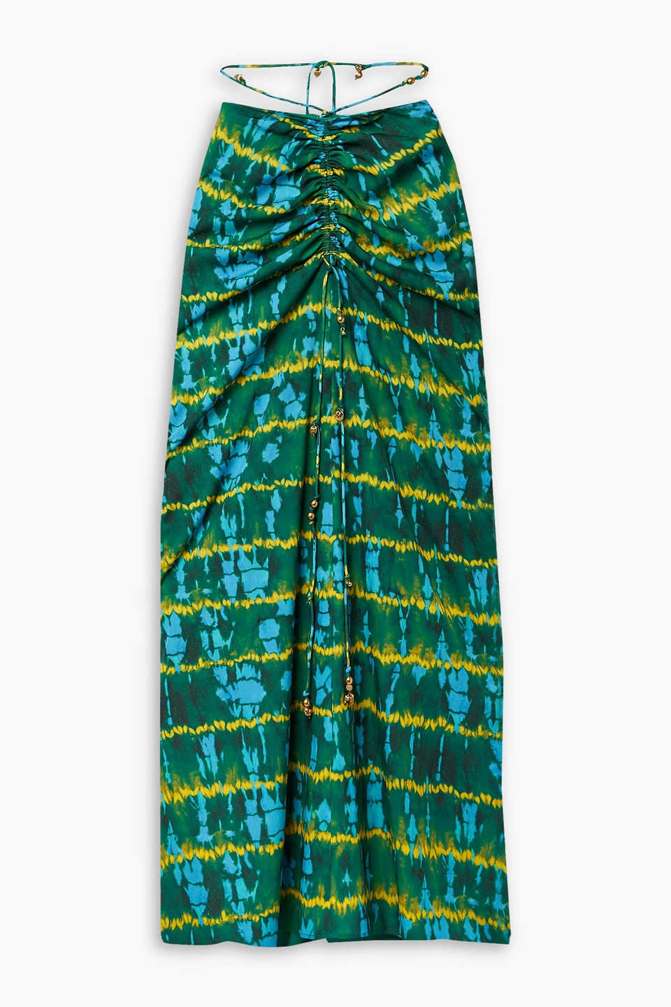 Shop Altuzarra Safia Embellished Ruched Tie-dyed Crepe De Chine Maxi Skirt In Jade