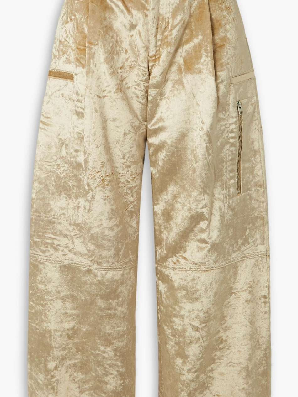 crushed-velvet wide-leg cargo pants