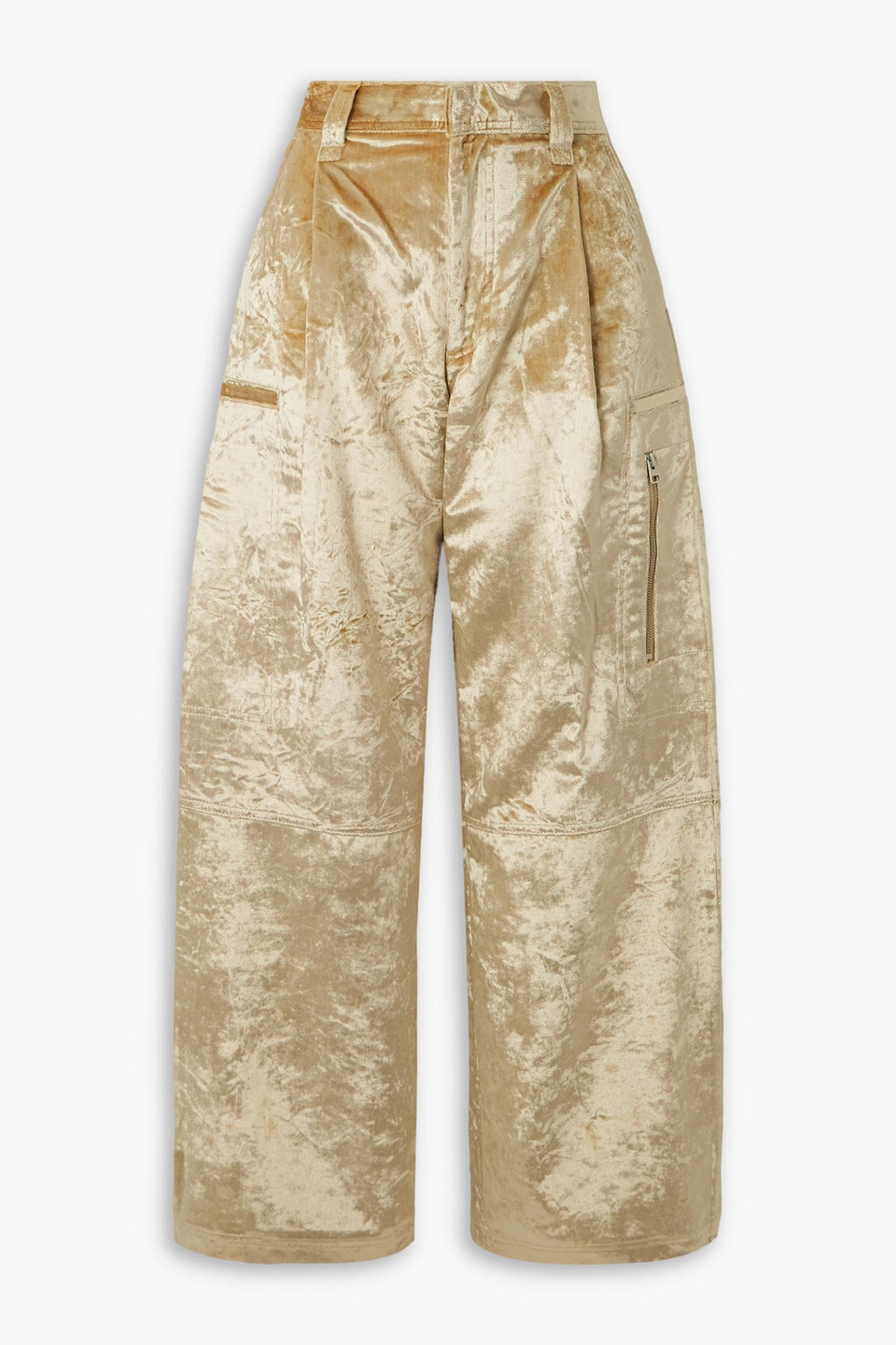Ami Alexandre Mattiussi Crushed-velvet Wide-leg Cargo Trousers In Beige