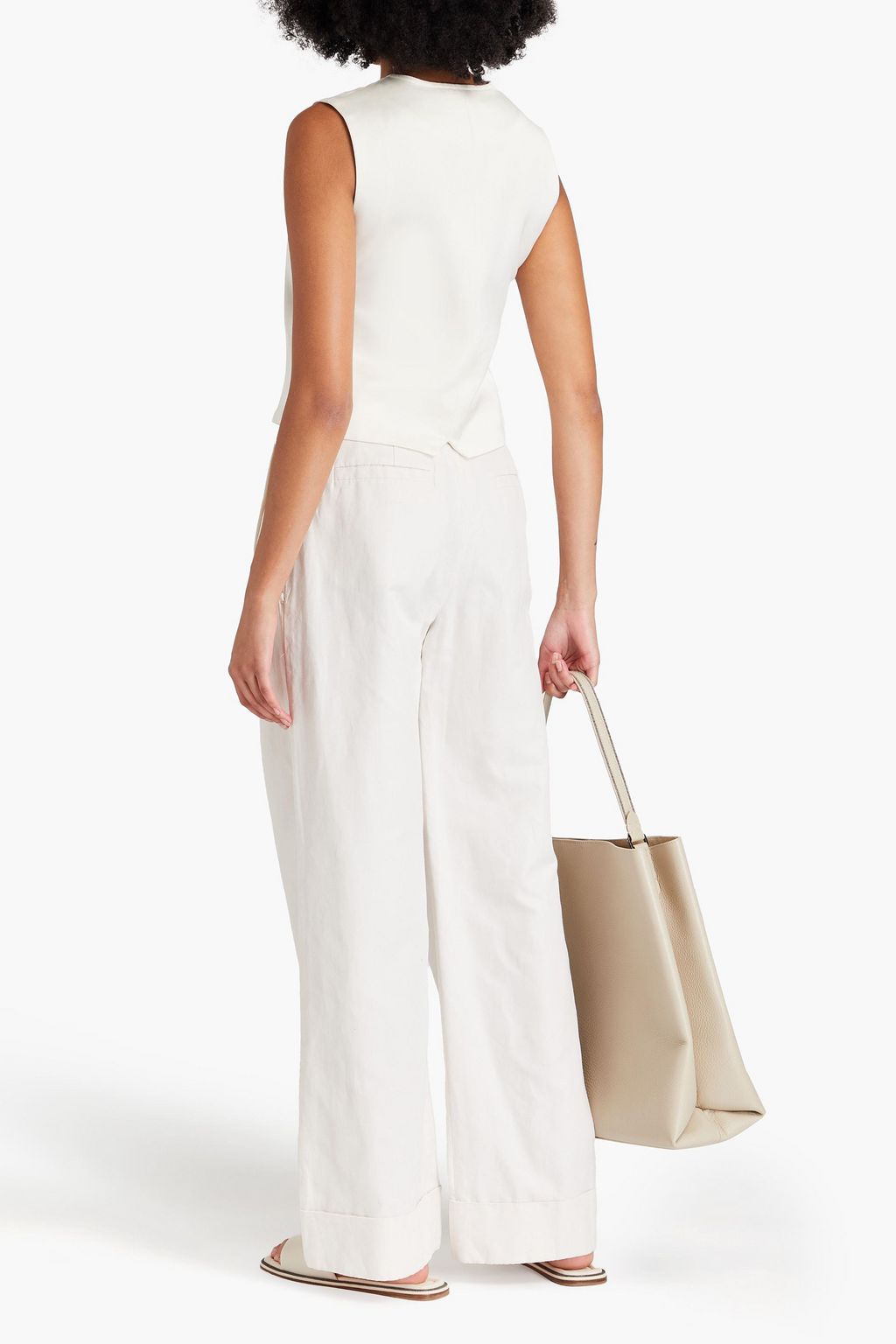 BRUNELLO CUCINELLI Hose aus Twill aus einer Baumwoll-Ramiemischung mit weitem Bein und Zierperlen