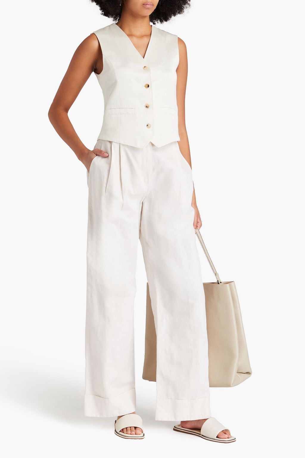 BRUNELLO CUCINELLI Hose aus Twill aus einer Baumwoll-Ramiemischung mit weitem Bein und Zierperlen