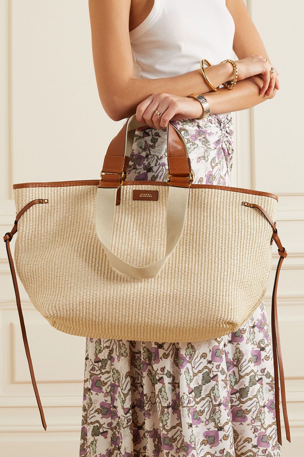 ISABEL MARANT Wardy leather-trimmed raffia tote