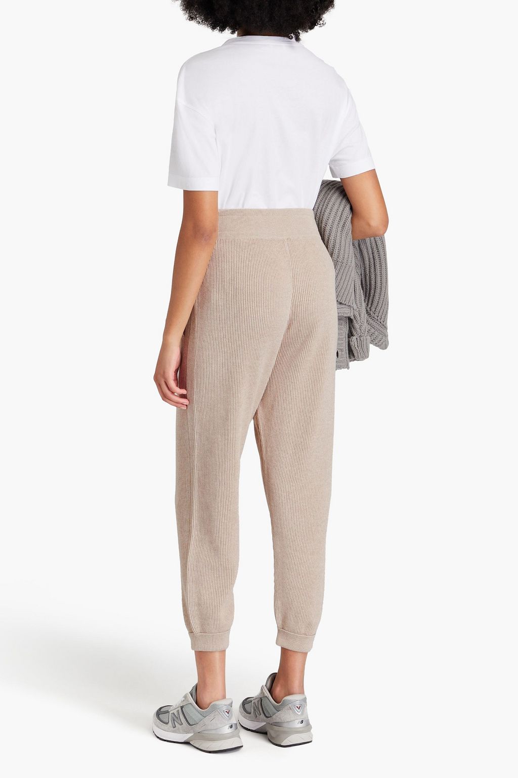 BRUNELLO CUCINELLI Cropped ribbed cotton track pants