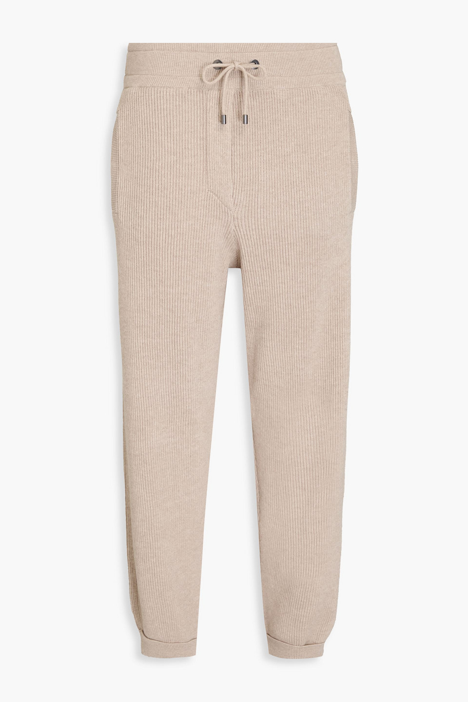 Brunello Cucinelli Ribbed Cotton Track Pants In Beige