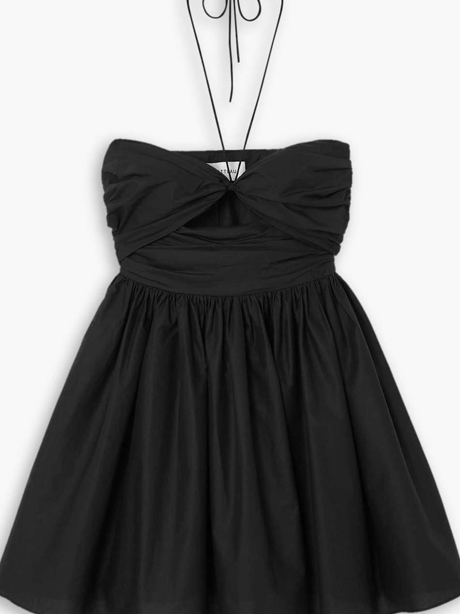 cutout ruched cotton-poplin halterneck mini dress
