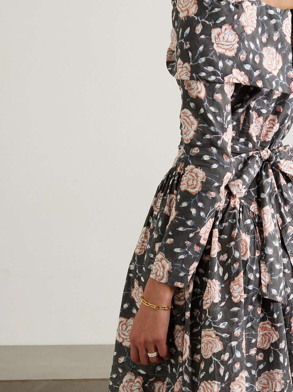 salt appliquéd floral-print cotton-poplin mini dress