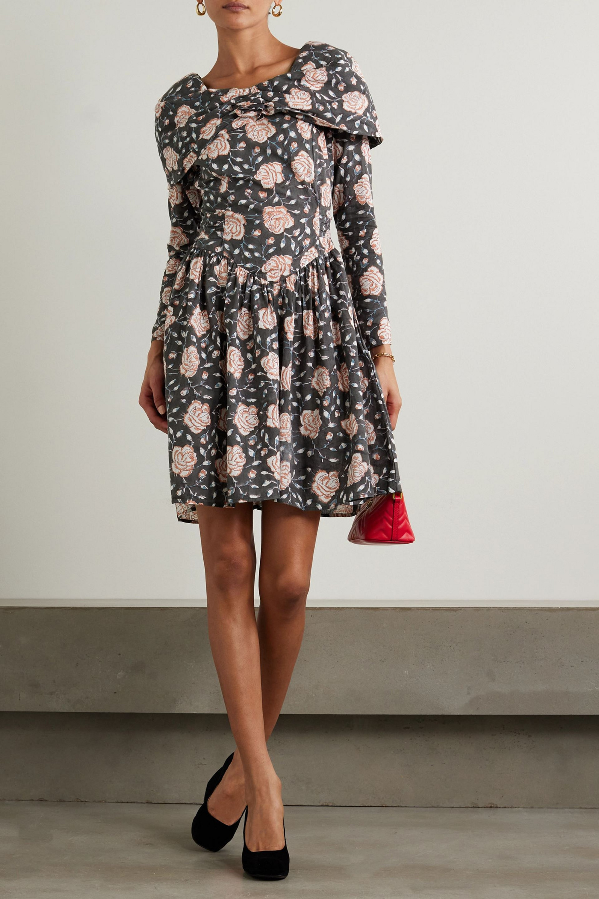 BATSHEVA Salt appliquéd floral-print cotton-poplin mini dress