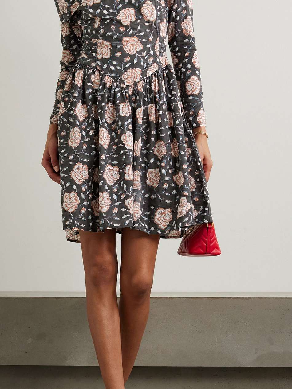 salt appliquéd floral-print cotton-poplin mini dress