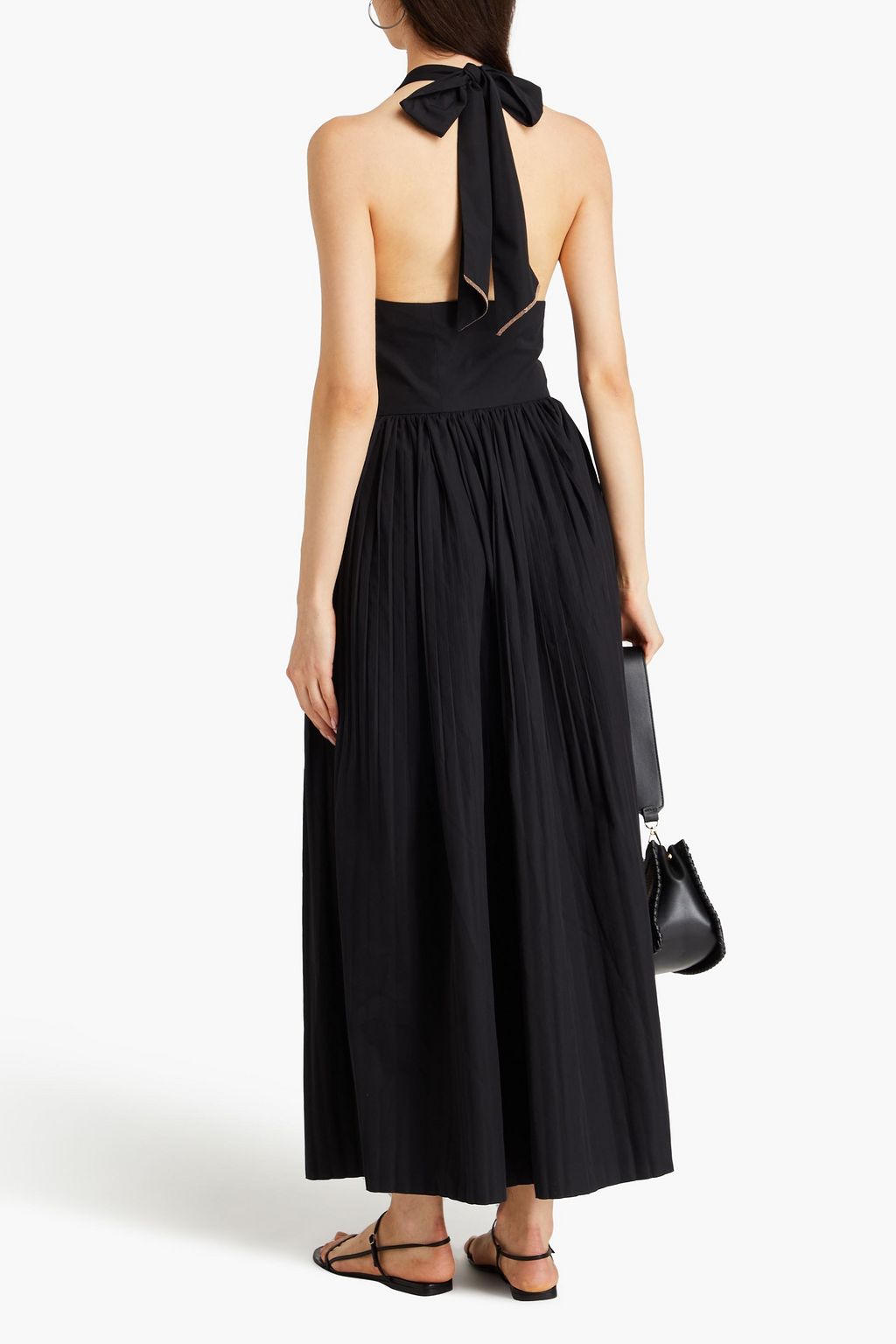 BRUNELLO CUCINELLI Neckholder-Maxikleid aus Popeline mit Zierperlen