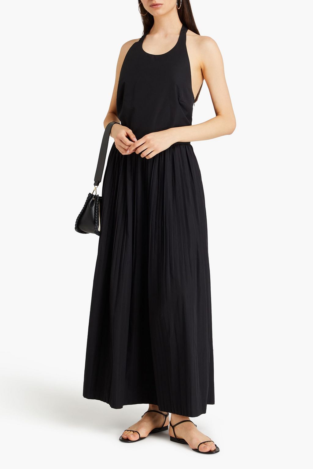 BRUNELLO CUCINELLI Neckholder-Maxikleid aus Popeline mit Zierperlen