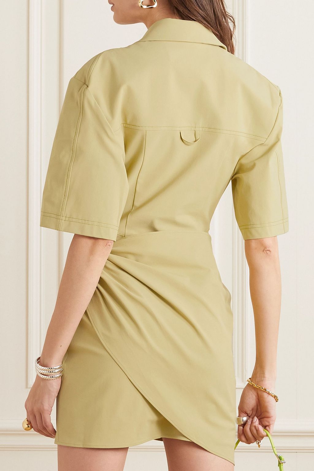 JACQUEMUS Cutout draped stretch-twill mini shirt dress