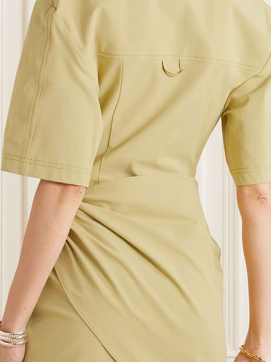cutout draped stretch-twill mini shirt dress