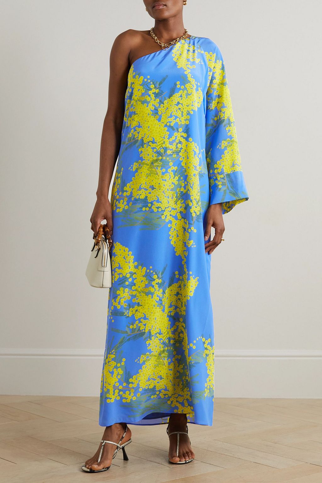 BERNADETTE Lola one-sleeve floral-print silk-satin maxi dress