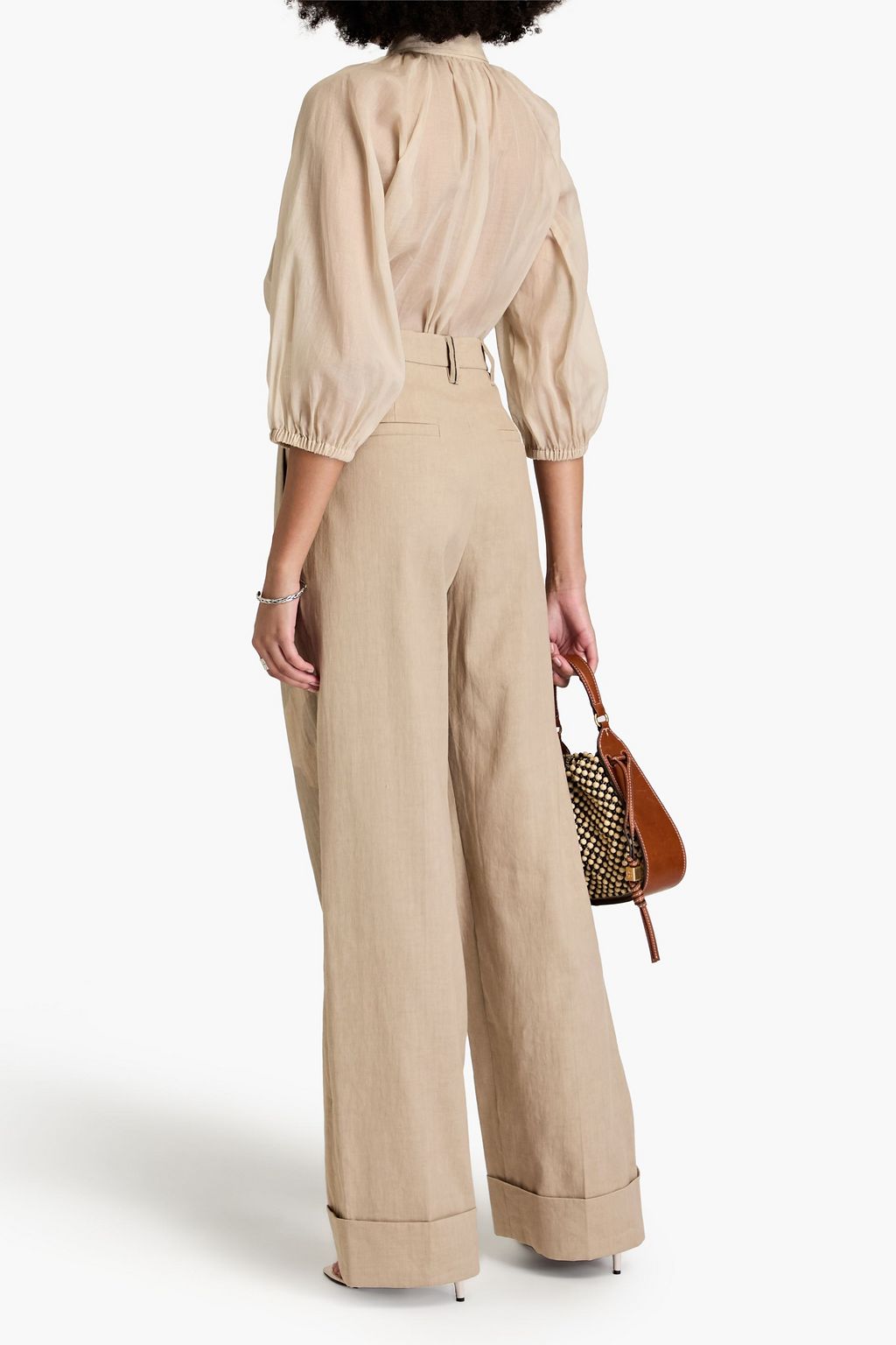 BRUNELLO CUCINELLI Bead-embellished linen-blend twill wide-leg pants