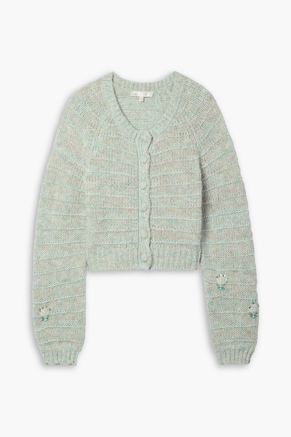 Loveshackfancy Tien Embroidered Recycled Knitted Cardigan In Sage Green