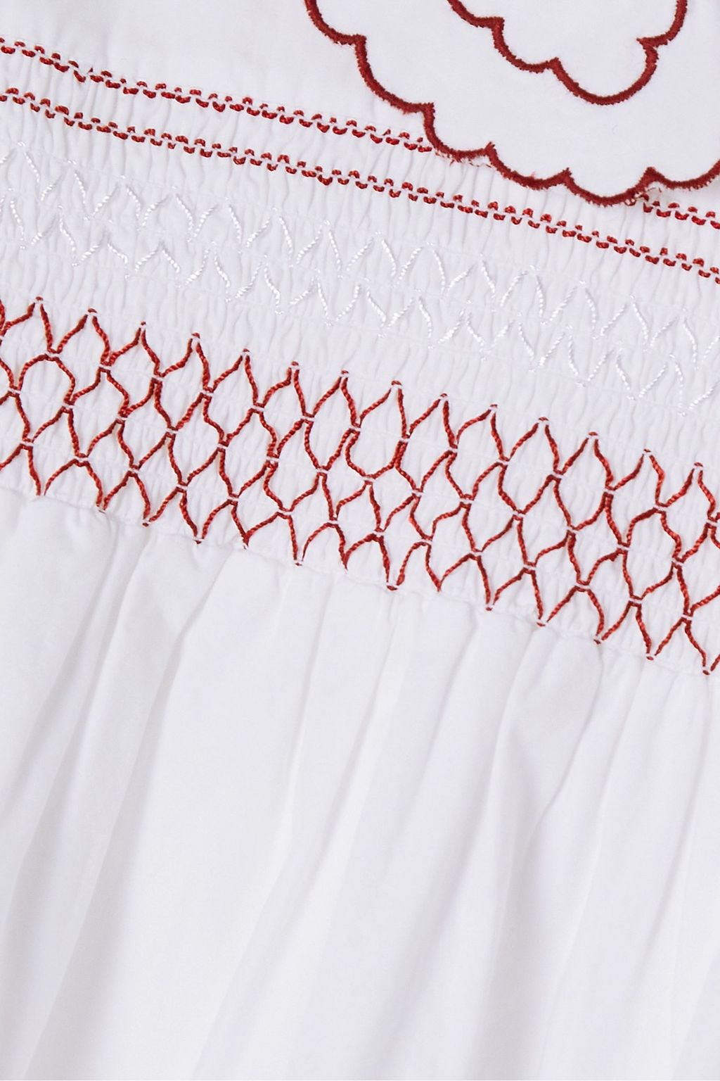 BATSHEVA Cropped smocked embroidered cotton-poplin blouse