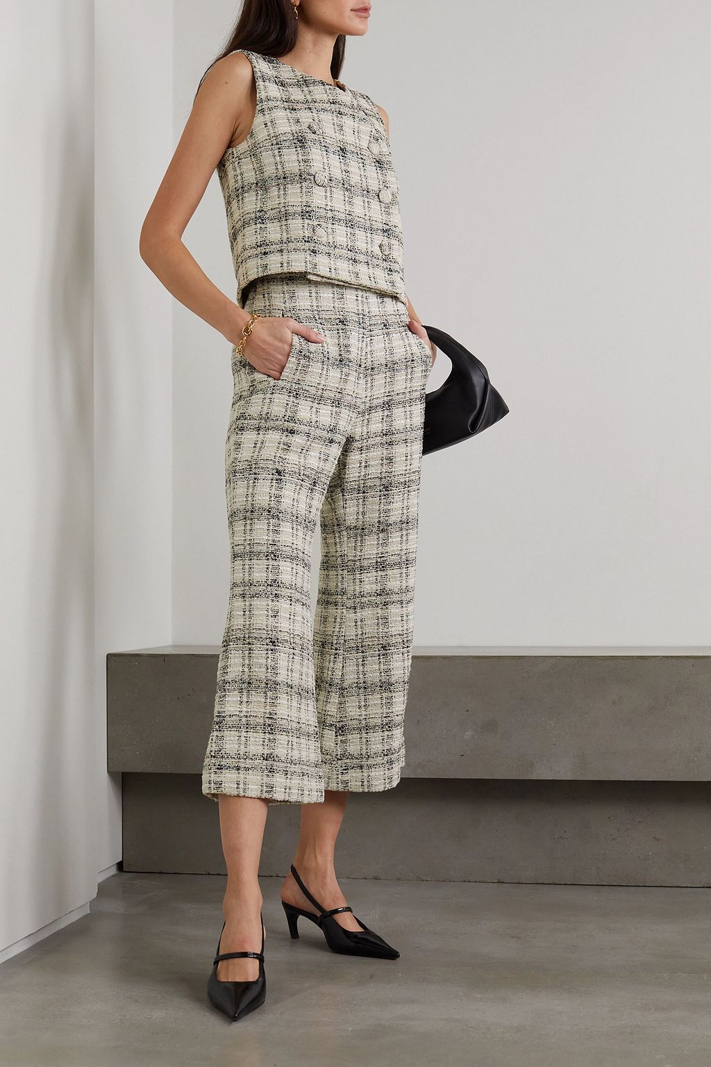 LISA MARIE FERNANDEZ Double breasted checked cotton blend tweed vest