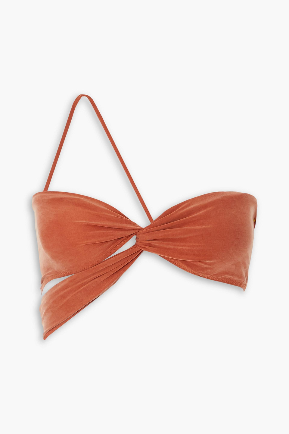 Jacquemus Espelho Cropped Asymmetric Stretch-jersey Bandeau Top In Tan