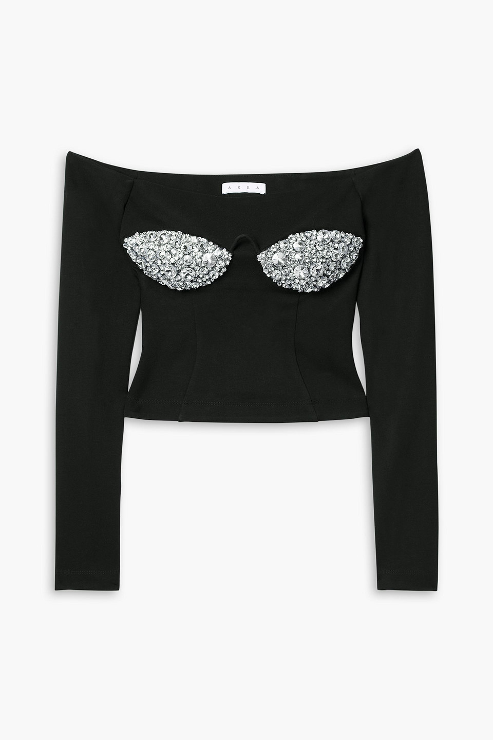 Shop Area Off-the-shoulder Crystal-embellished Ponte Top In Black