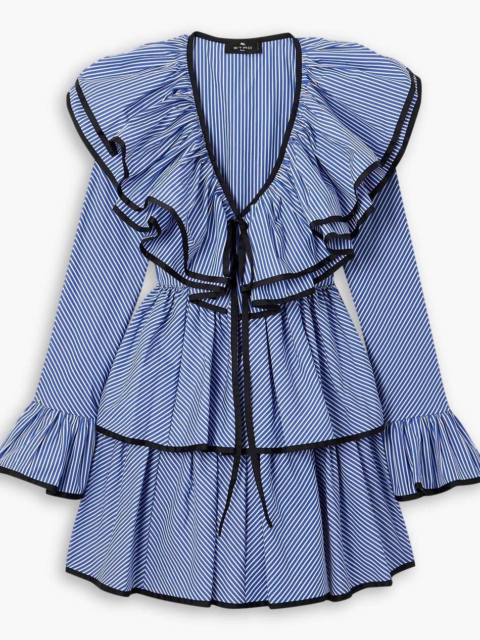 ruffled gabardine-trimmed striped cotton-poplin mini dress