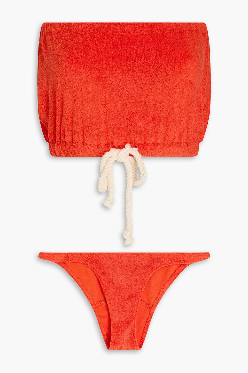 Lisa Marie Fernandez Victor Strapless Cotton-blend Seersucker Bikini In Tomato Red