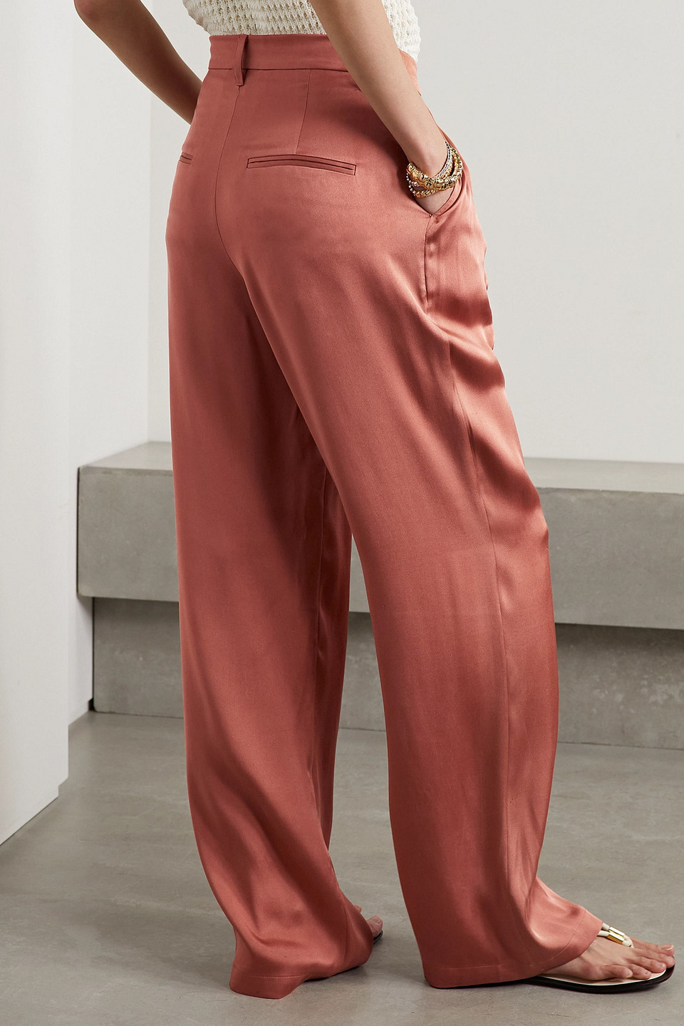 ANINE BING CARRIE SILK-SATIN STRAIGHT-LEG PANTS