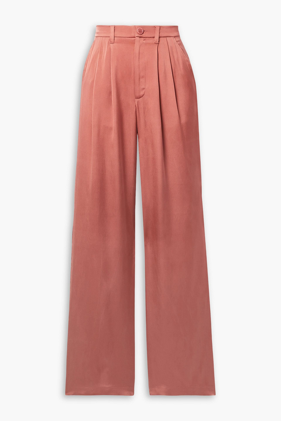 Anine Bing Carrie Silk-satin Straight-leg Pants In Tan